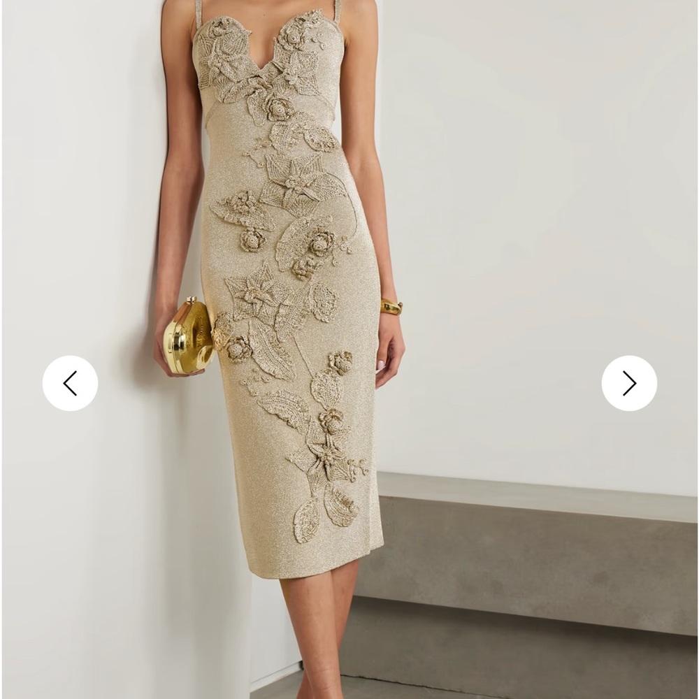 Elegant Beige Floral Embellished Dress